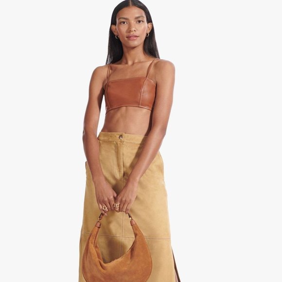 STAUD Bomber Vegan Leather Bralette Top in Whiskey - Picture 8 of 16